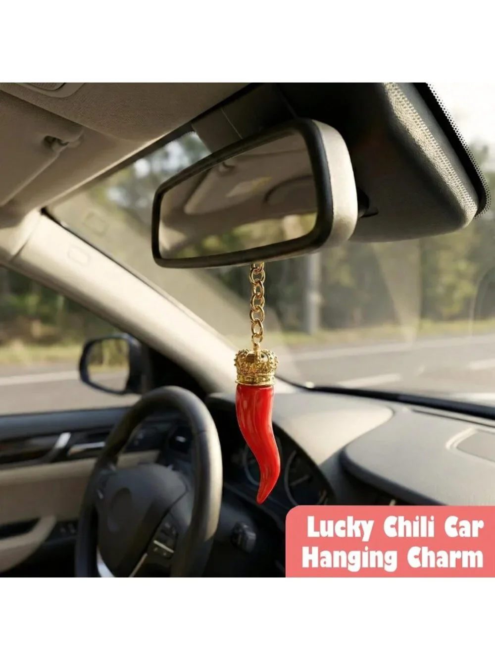 Chili Pepper Keychain with Gold Chain - Italian Red Horn Charm for Good Luck